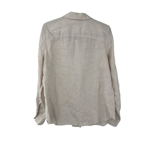 Chico’s no iron 100% linen roll tab button up top shirt size 0.5 S 6 tan striped - Picture 3 of 7